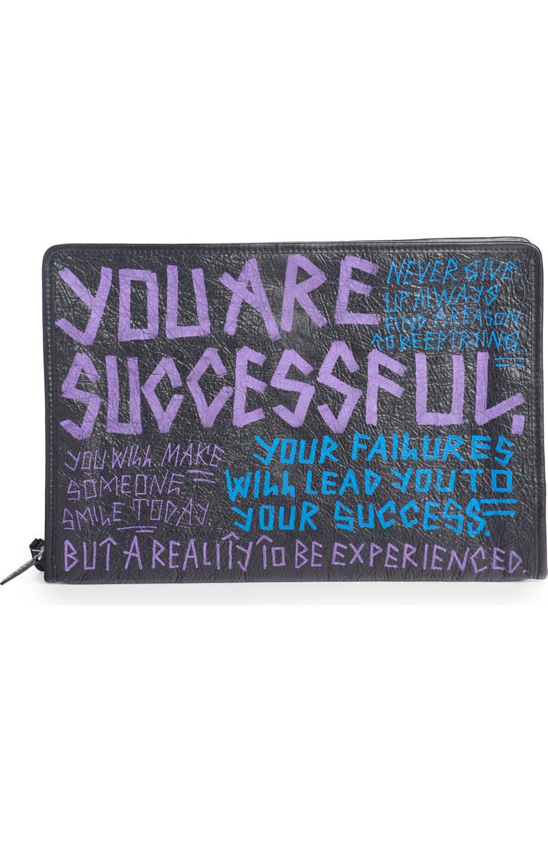 Balenciaga Bazar Graffiti Leather Pouch, Alternate, color,