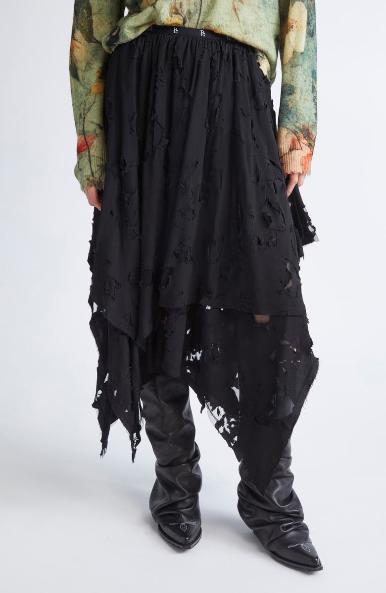 R13 Ripped Handkerchief Midi Skirt, Main, color, Black