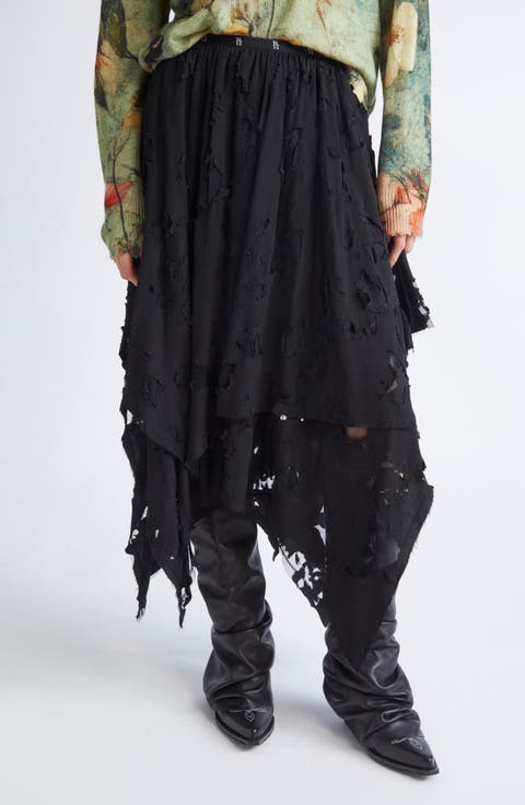 Ripped Handkerchief Midi Skirt