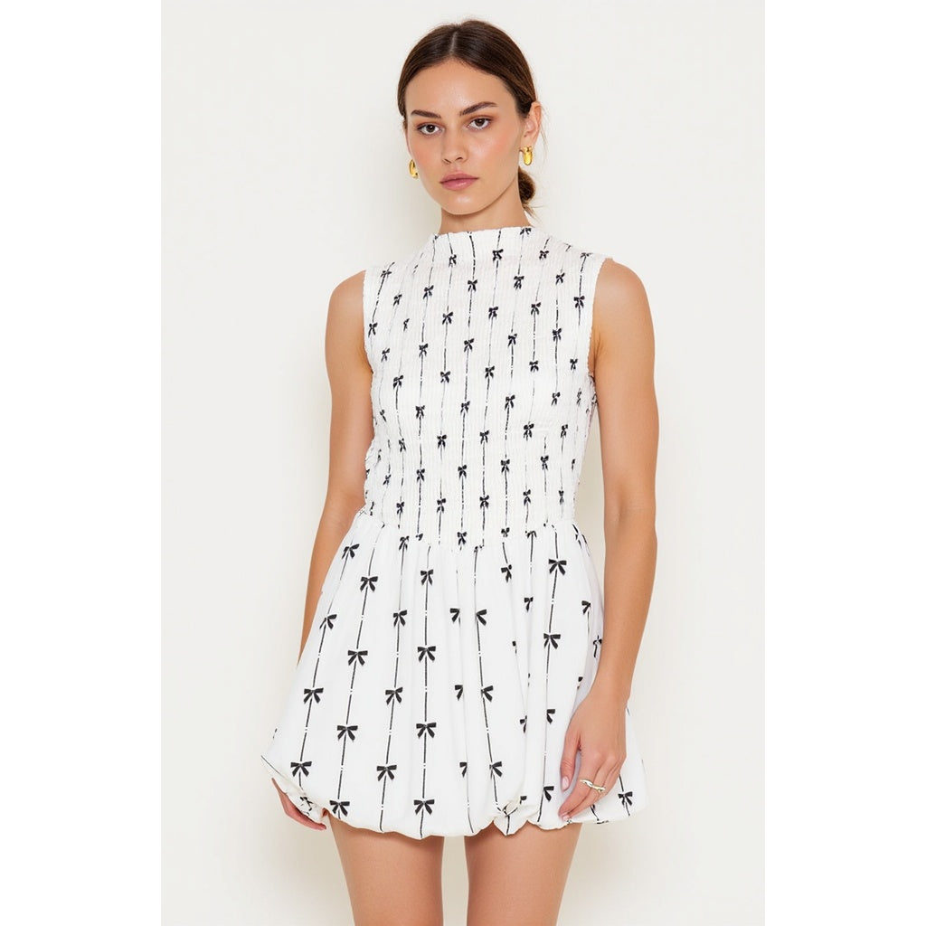 Modenaire Sleeveless Smocked Mini Dress With High Neckline In Multi