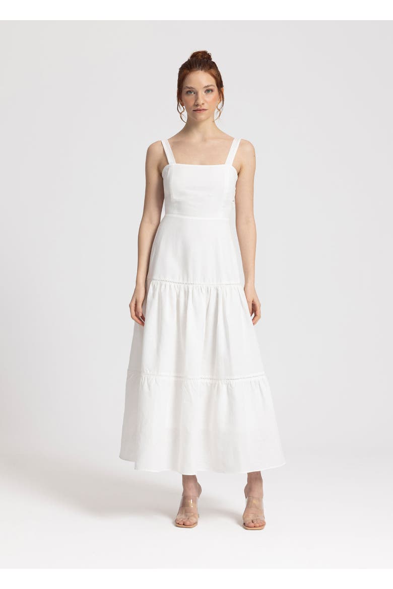 Ella White Midi 100% Linen Dress, Main, color, White