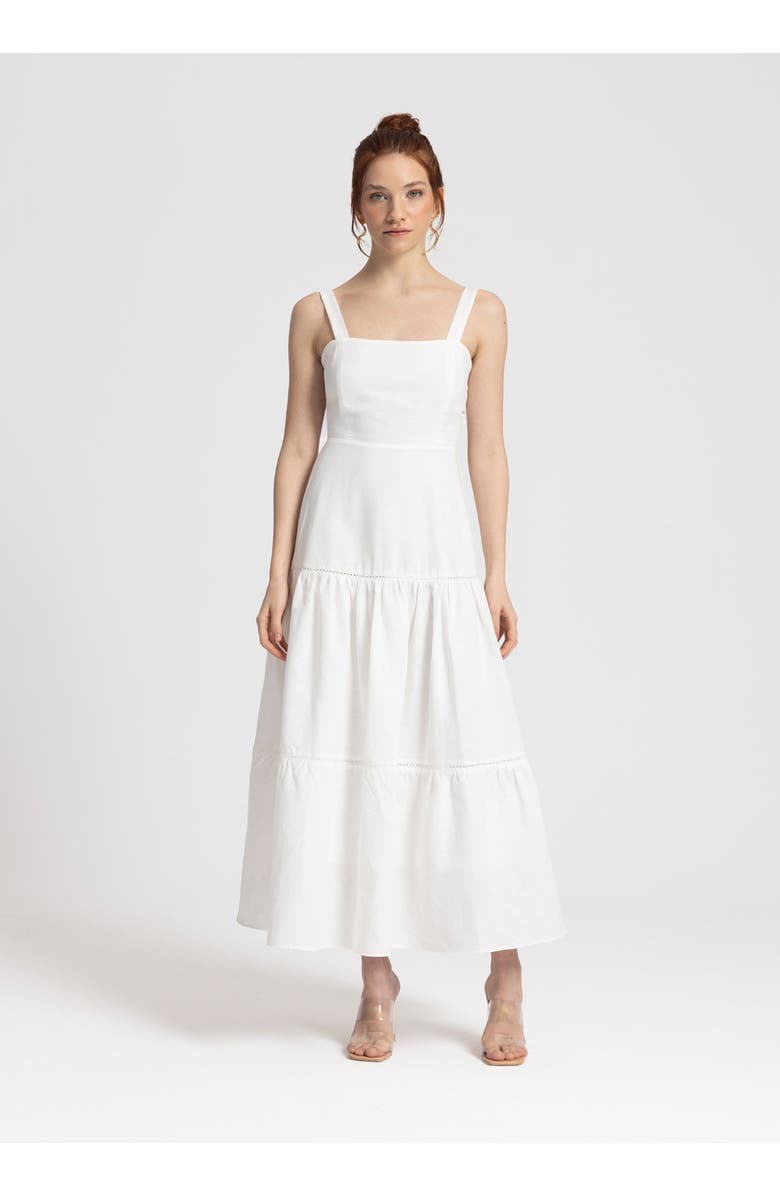 Monlicia Ella White Midi 100% Linen Dress, Alternate, color, White
