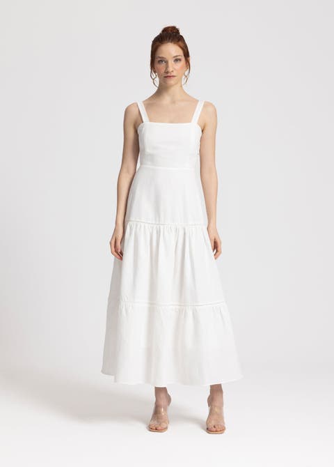 Ella White Midi 100% Linen Dress