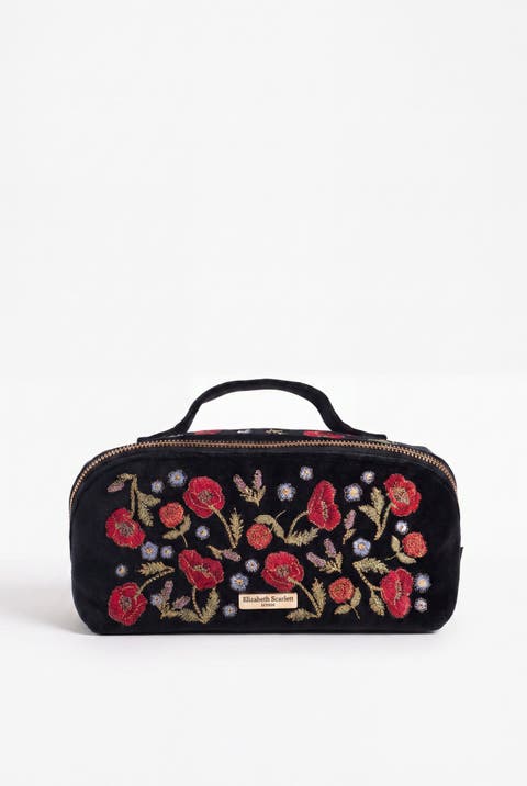 Poppy Meadow Velvet Open Flat Makeup Bag