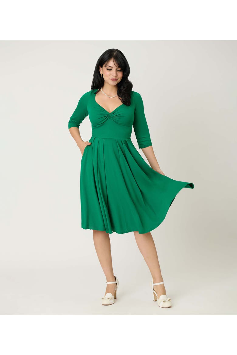1950s Front Twist Swing Dress, Main, color, Solid Green