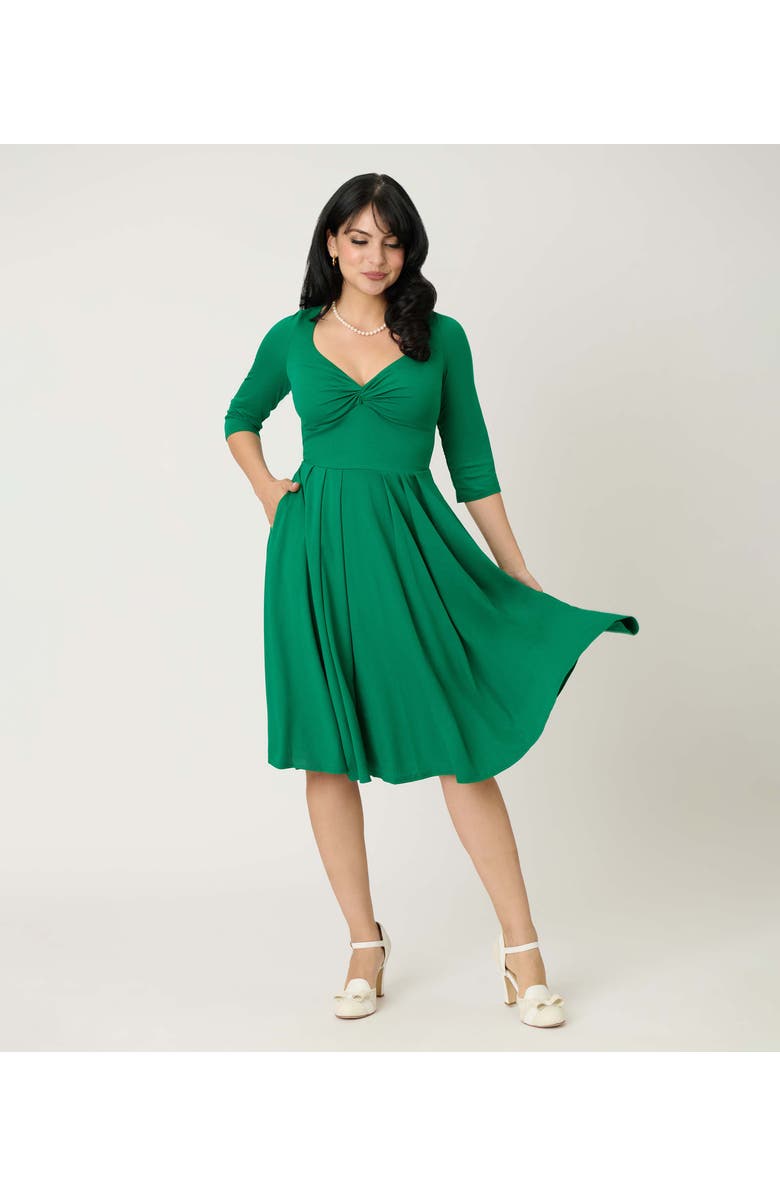 Unique Vintage 1950s Front Twist Swing Dress, Main, color, Solid Green