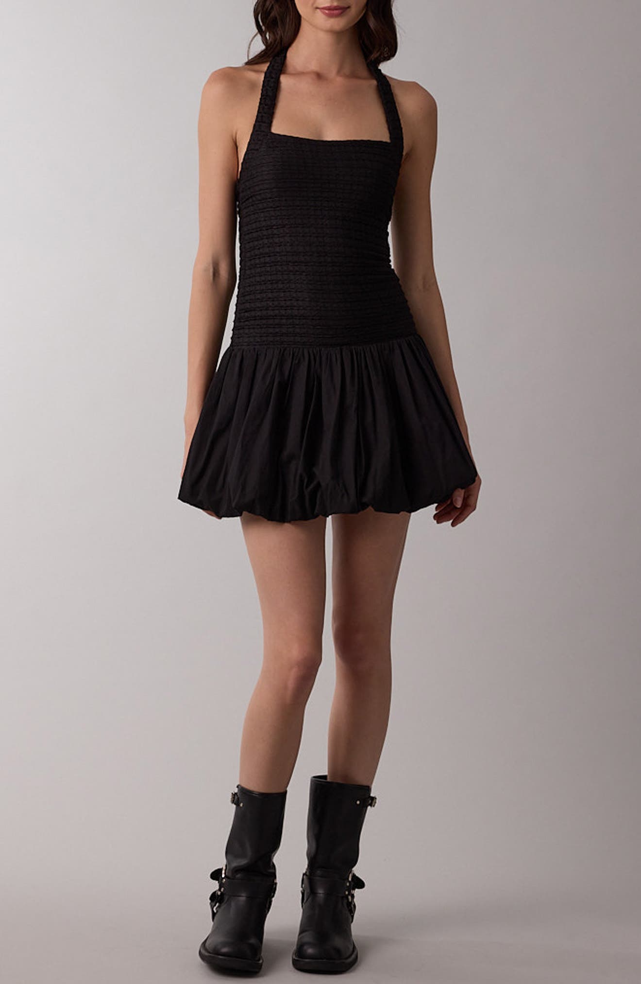 Sleeveless Halter Bubble Hem Minidress