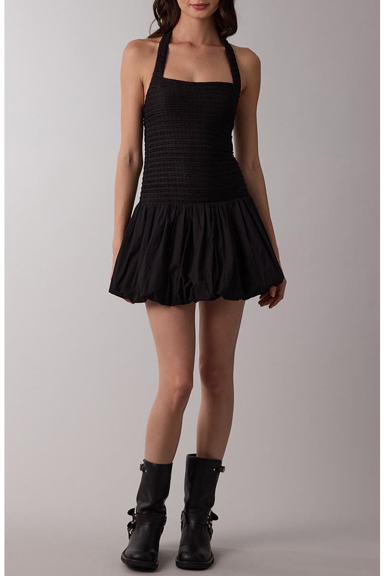Sleeveless Halter Bubble Hem Minidress, Main, color, BLACK