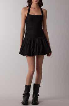 Sleeveless Halter Bubble Hem Minidress