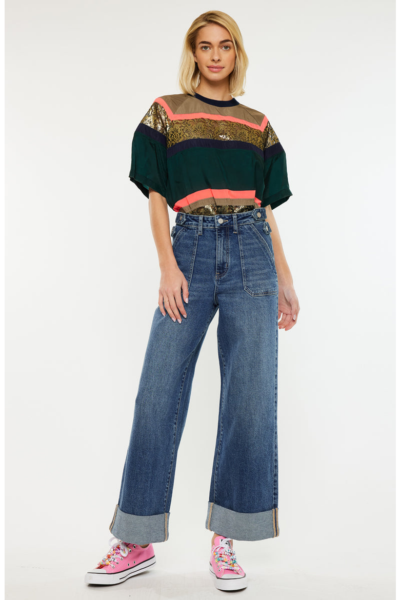 Haylee Ultra High Rise Wide Leg 90s Trousers Jeans, Alternate, color, Dark Wash