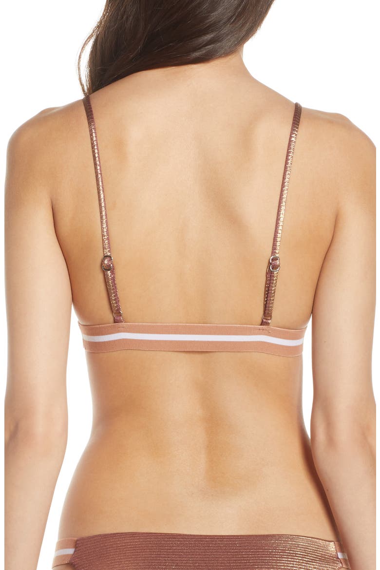 Metallic Ribbed Triangle Bikini Top, Alternate, color, BRONZE