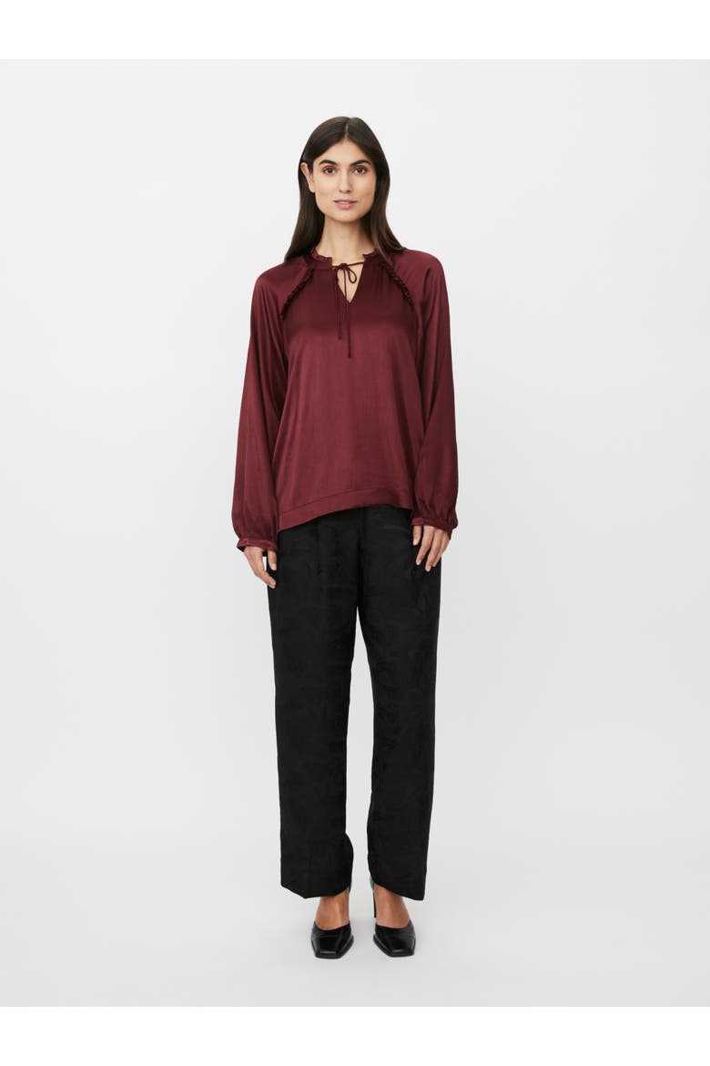 Maberonix Tie Ruffle Neck Blouse, Alternate, color, Tawny Port