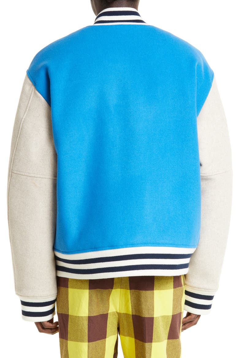 Face Patch Colorblock Wool Blend Varsity Bomber Jacket, Alternate, color, SAPPHIRE BLUE