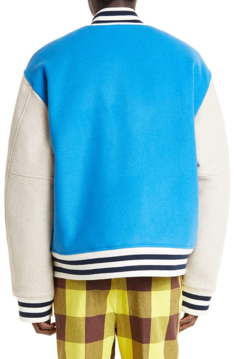 Acne Studios Face Patch Colorblock Wool Blend Varsity Bomber Jacket, Alternate, color, 