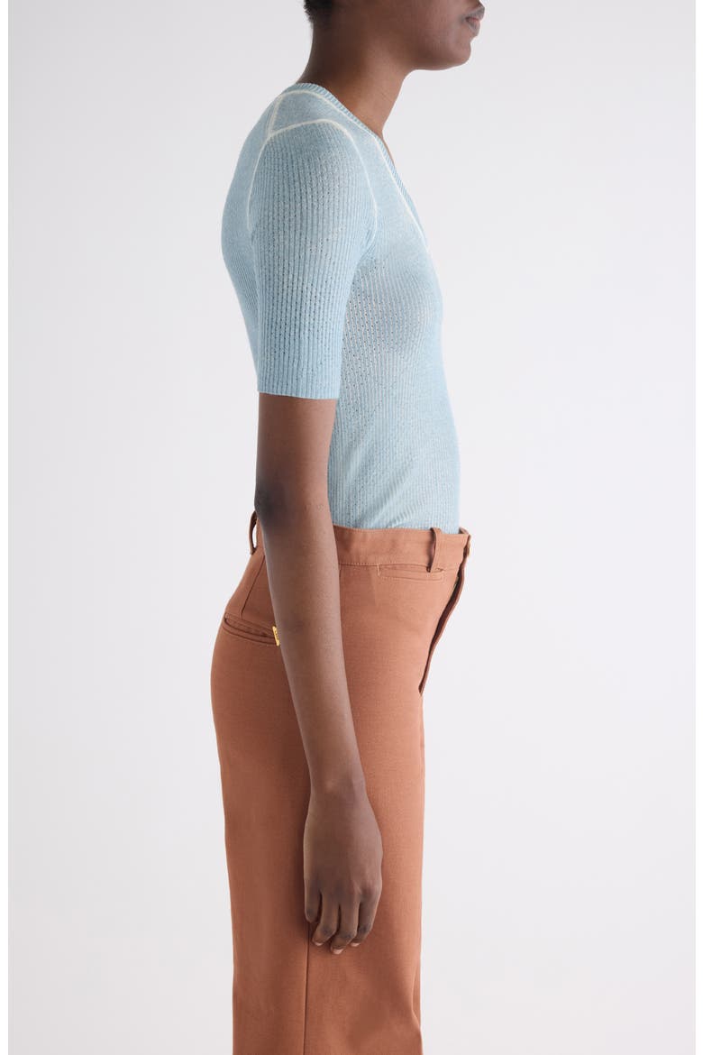 Pointelle Stitch Short Sleeve Merino Wool Blend Sweater, Alternate, color, CLOUDLESS BLUE
