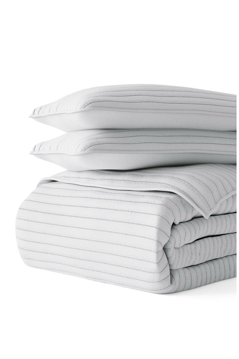 All Season Stripe Stitch 3-Piece Down Alternative Quilt Set, Alternate, color, LIGHT GRAY