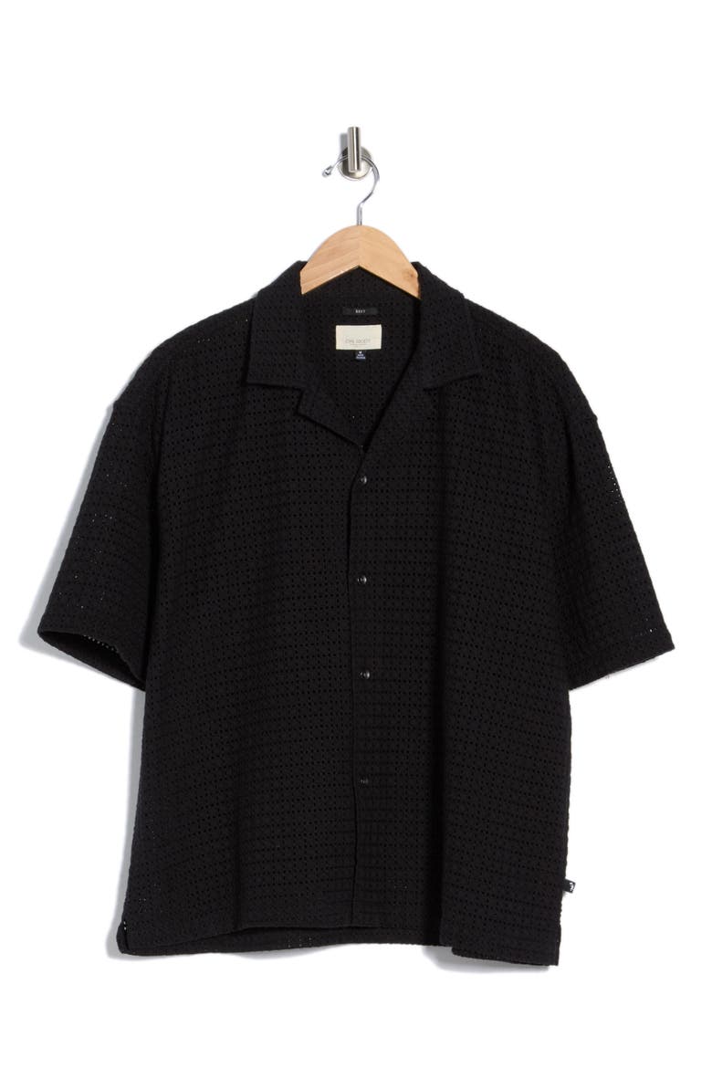 Boxy Eyelet Short Sleeve Shirt, Alternate, color, BLACK