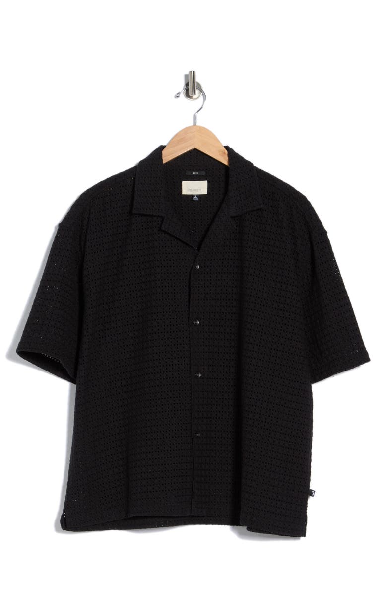 Civil Society Boxy Eyelet Short Sleeve Shirt, Main, color, Black