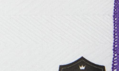 Clifton Wilson White Cotton Herringbone Pocket Square With Purple Trim