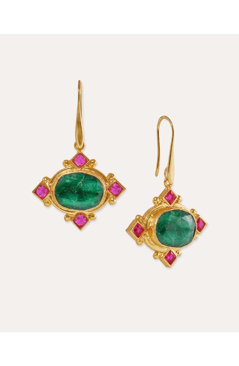 Ottoman Hands Raina Emerald And Pink Crystal Drop Earrings, Main, color, Gold