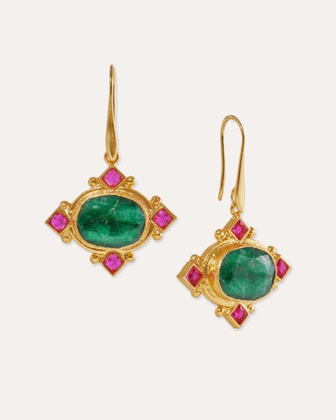 Raina Emerald And Pink Crystal Drop Earrings