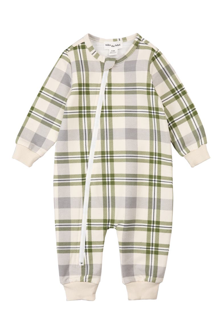 Winter Moss Plaid Full Zip Romper, Main, color, BEIGE