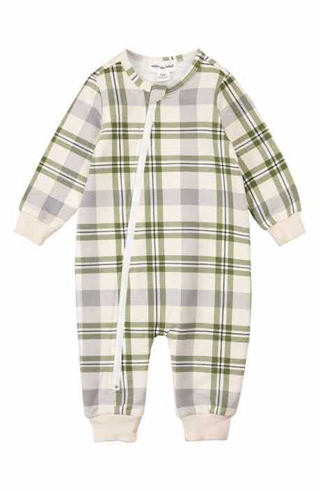 MILES BABY Winter Moss Plaid Full Zip Romper
