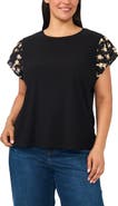 CeCe Eyelet Tiered Ruffle Sleeve Stretch Crepe Top