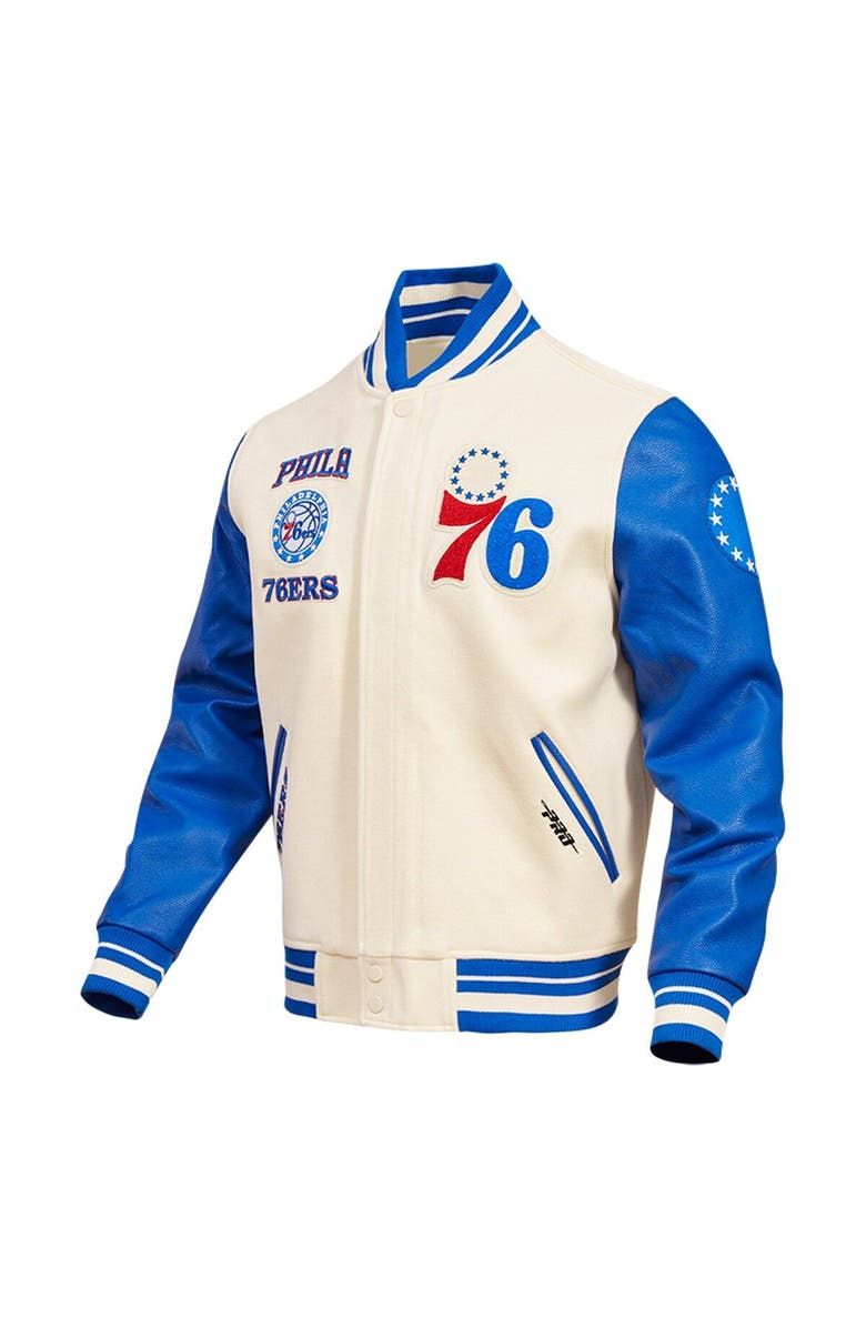 PRO STANDARD Men's Pro Standard Cream Philadelphia 76ers Retro Classic Varsity Full-Zip Jacket, Alternate, color,