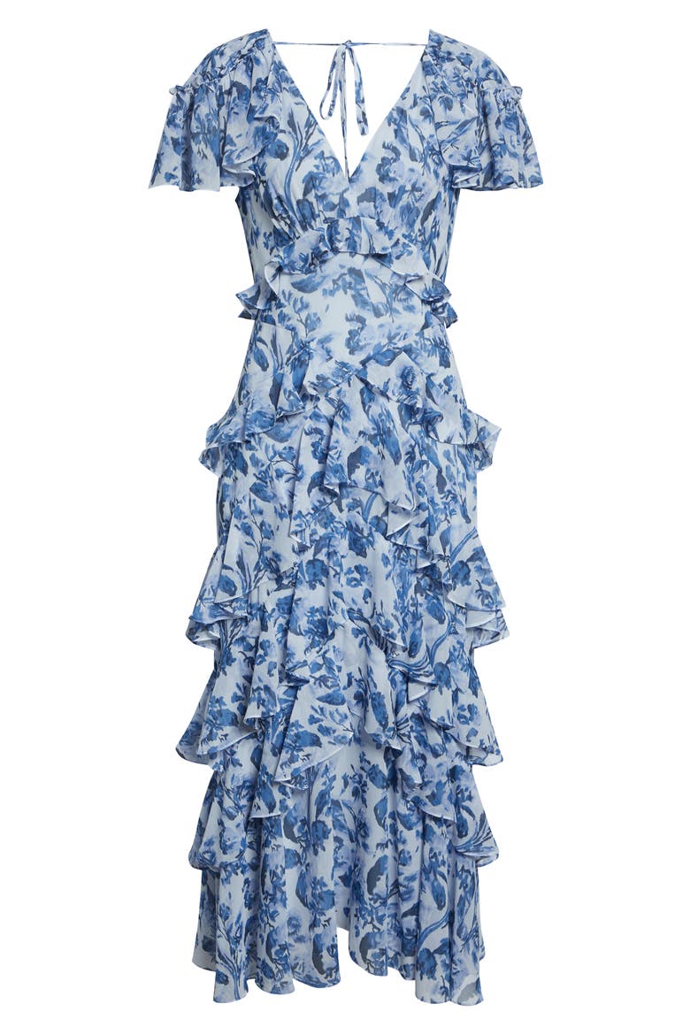 Floral Tiered Ruffle Dress, Alternate, color, NIGHT TIDE MULTI