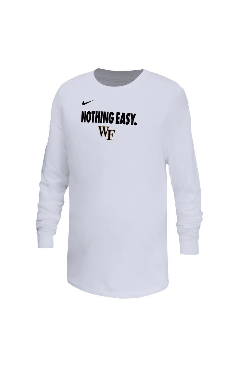 Nike Youth Nike White Wake Forest Demon Deacons 2025 On-Court Bench Long Sleeve T-Shirt, Alternate, color, 