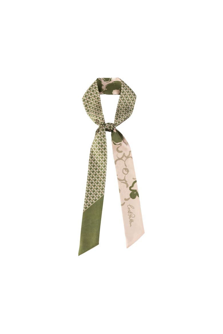 "Floral Houndstooth" Silk Skinny Scarf, Main, color, Green