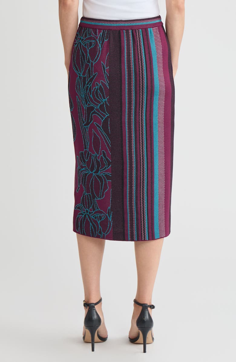 Ming Wang Multi-Pattern Jacquard Soft Knit Straight Midi Skirt, Alternate, color, Midnight Violet/Nebula