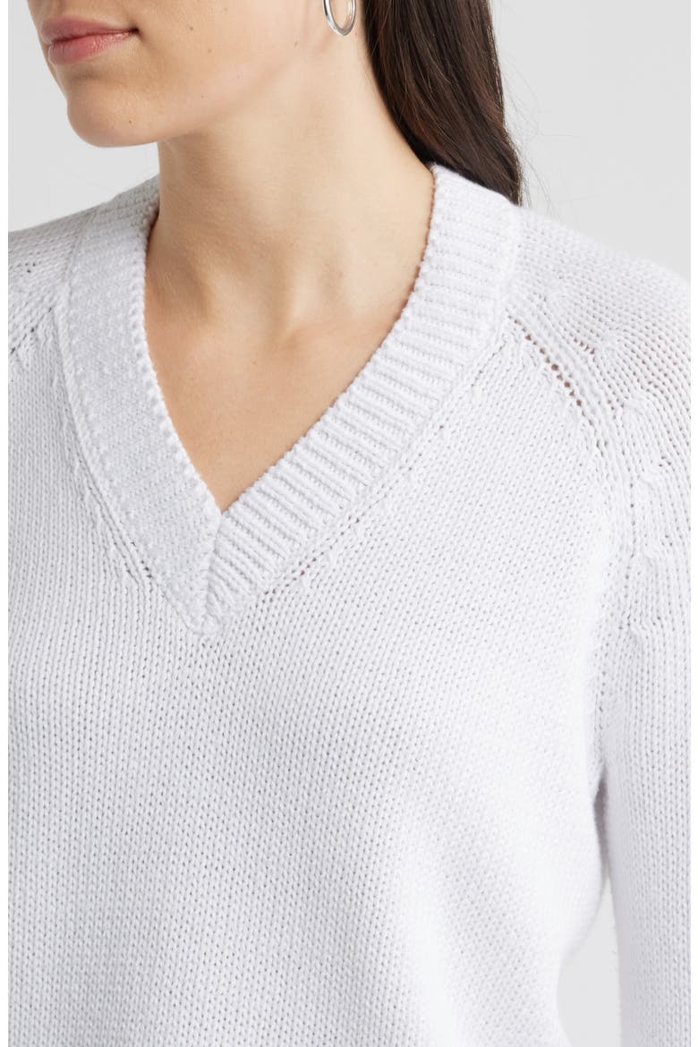 Oversize V-Neck Cotton Sweater, Alternate, color, WHITE