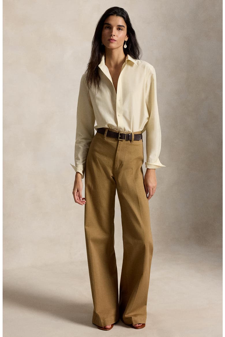 Relaxed Fit Cotton & Silk Button-Up Shirt, Alternate, color, FULL CREAM