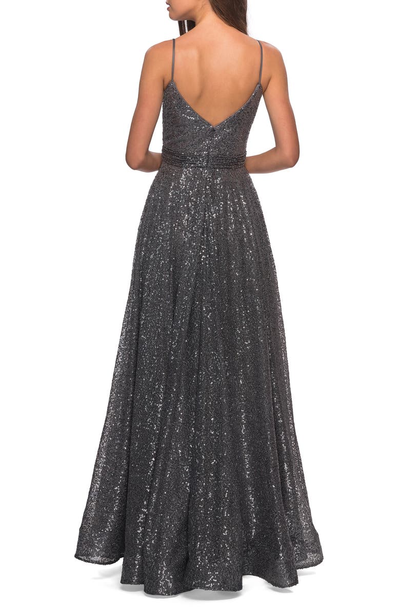 La Femme Sequin A-Line Gown, Alternate, color, 