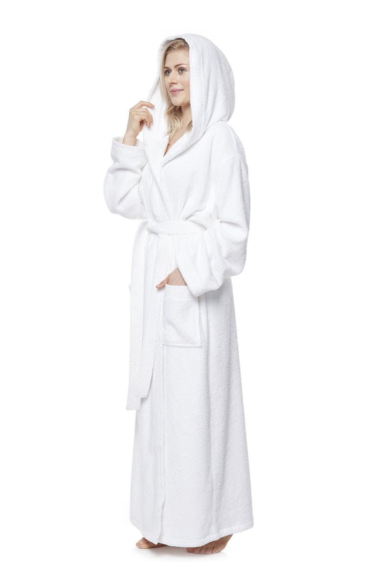 ARUS Pacifica Women's Cotton Full Length Hooded Bathrobe, Alternate, color, White
