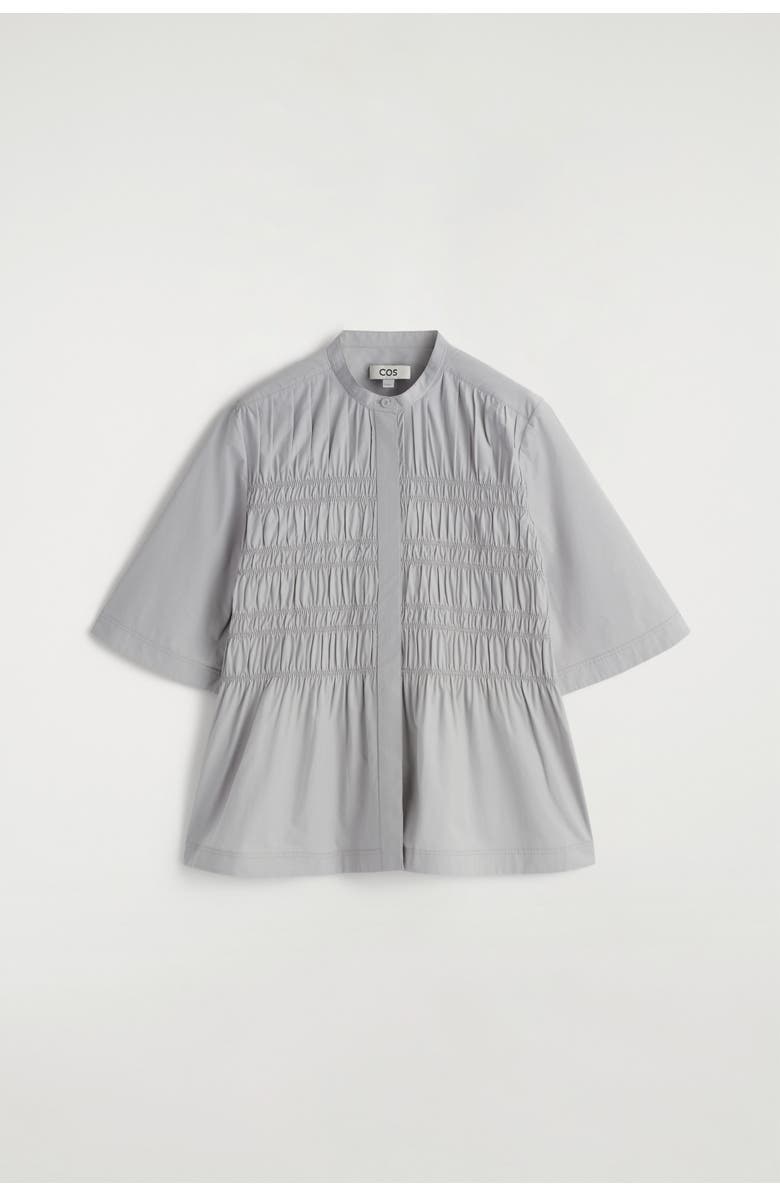 COS Ruched Cotton Blouse, Alternate, color, Light Gray