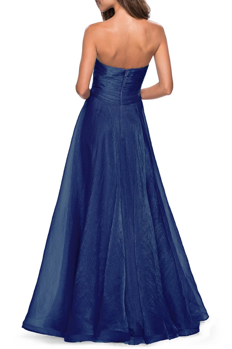 Strapless Chiffon Dress with Criss Cross Bodice Detail, Alternate, color, NAVY