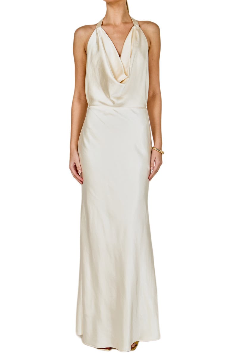 Endless Rose Satin Cowl Halter Dress, Main, color, Champagne