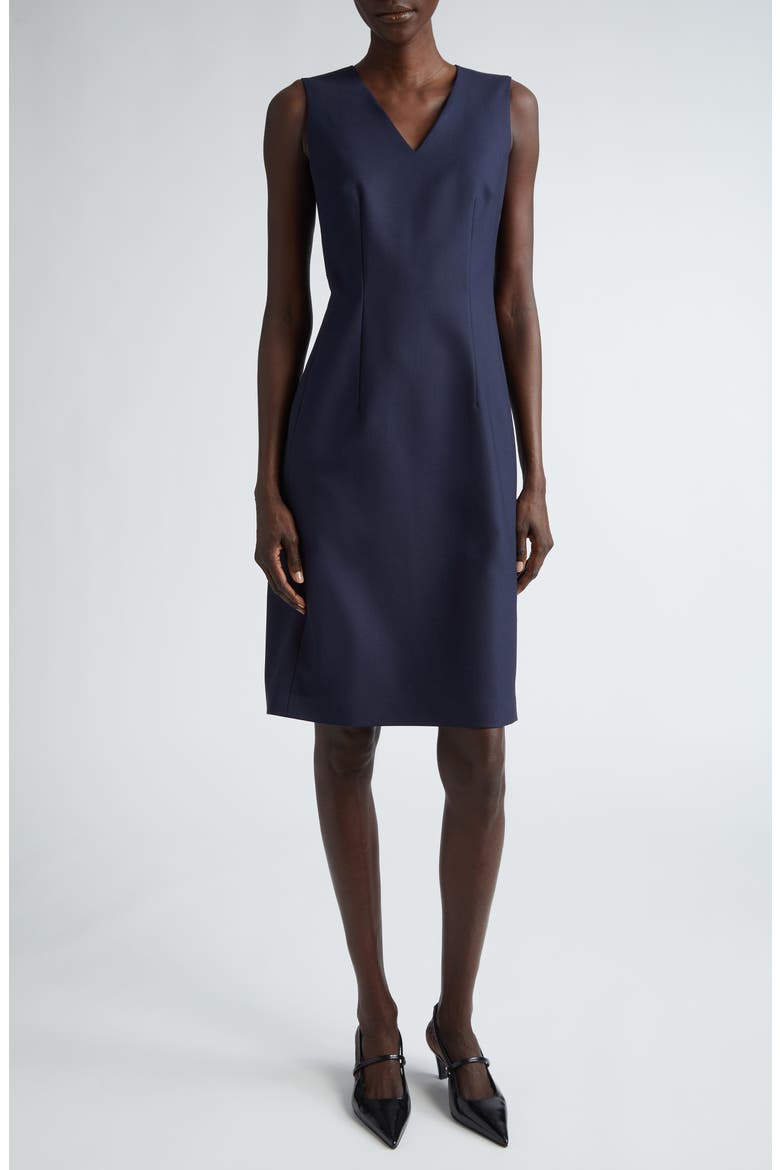 Stretch Wool V-Neck Sheath Dress, Main, color, INK