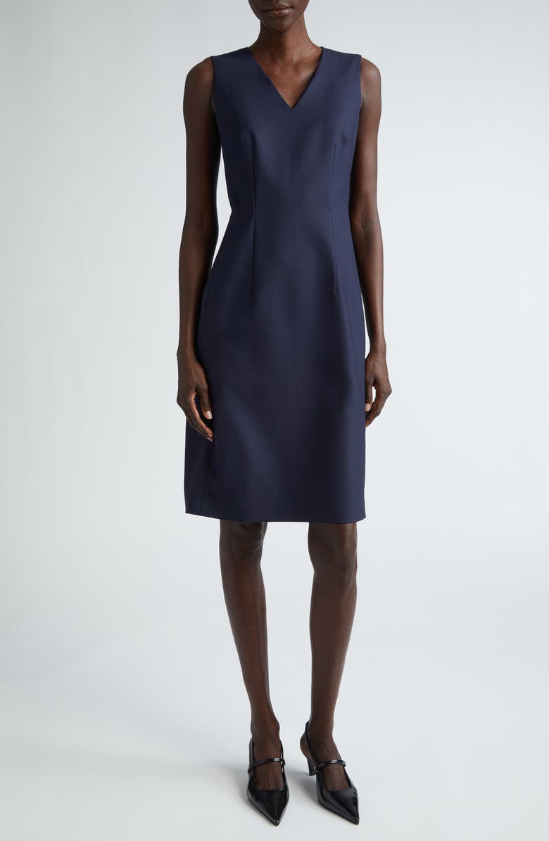 Lafayette 148 New York Stretch Wool V-Neck Sheath Dress, Main, color, Ink