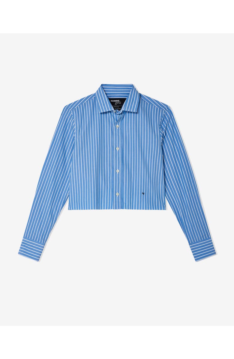 Hommegirls Classic Stripe Cropped Shirt, Main, color, Blue White Stripe