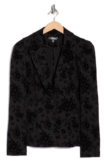 Nicole Miller Floral Flocked Ponte Blazer In Black