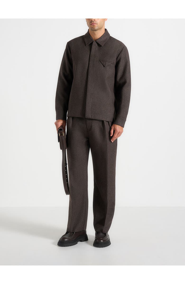 Manière De Voir Pierre Relaxed Fit Melange Pleated Tailored Trousers, Main, color, Brown