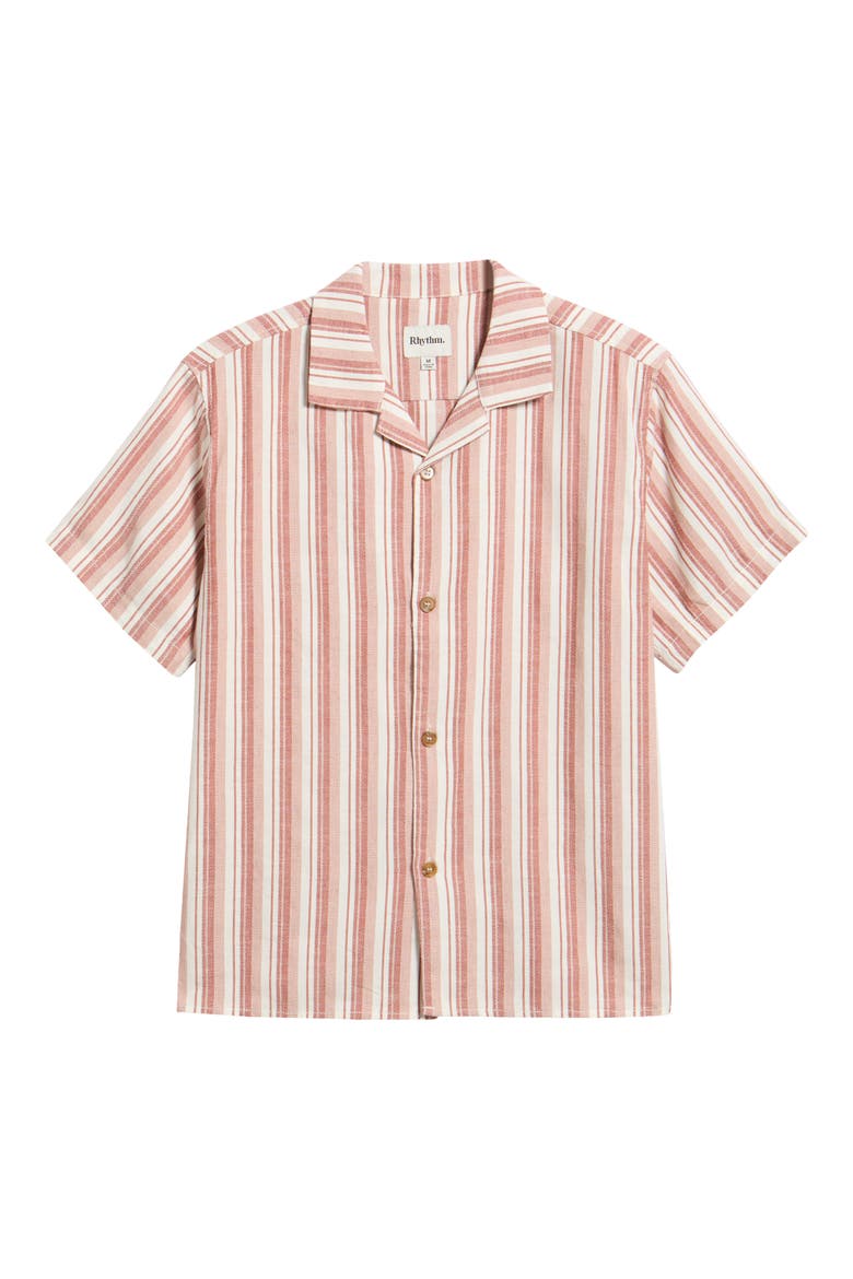 Vacation Stripe Cotton Camp Shirt, Alternate, color, NATURAL