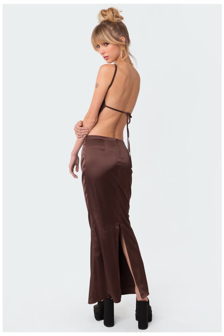 Ruched Satin Maxi Skirt, Alternate, color, BROWN