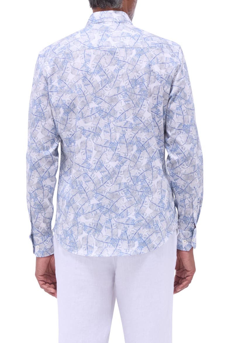 Julian Shaped Fit Leaf Print Stretch Cotton Button-Up Shirt, Alternate, color, COBALT