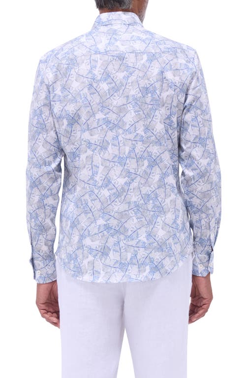 Bugatchi Julian Shaped Fit Leaf Print Stretch Cotton Button-up Shirt In Cobalt
