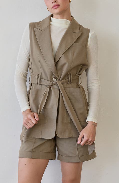 Belted Sleeveless Blazer